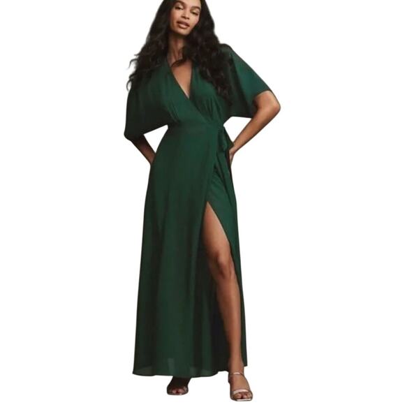 $348 Reformation Anthropologie Petites Winslow Dress Emerald Small NWT - Picture 5 of 8